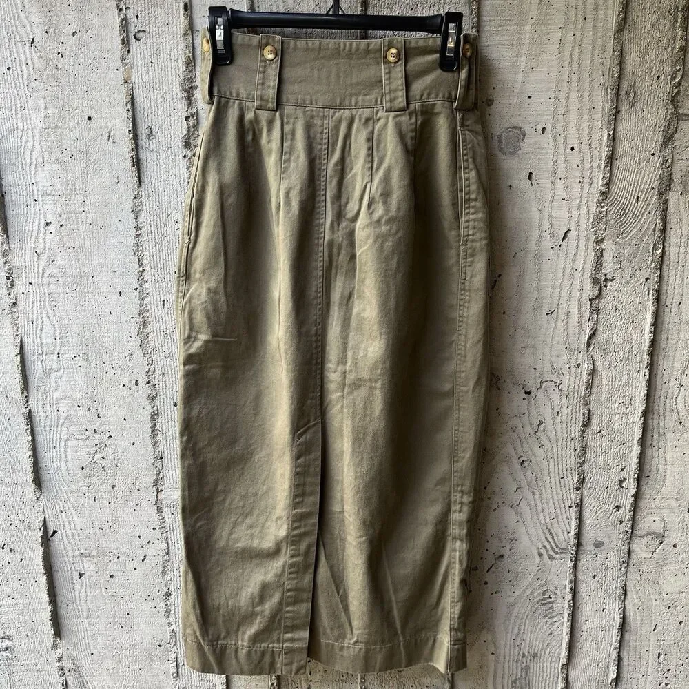 Vintage 80-90s Safari Womens Skirt Sz 6 Green Buckle Gorpcore Utilitarian Cargo